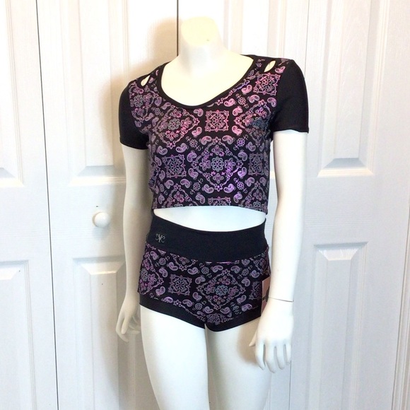 Kandi Kouture 2Pc Magenta Cropped Top & Dance Brief Set Size Teen Small - Picture 1 of 8